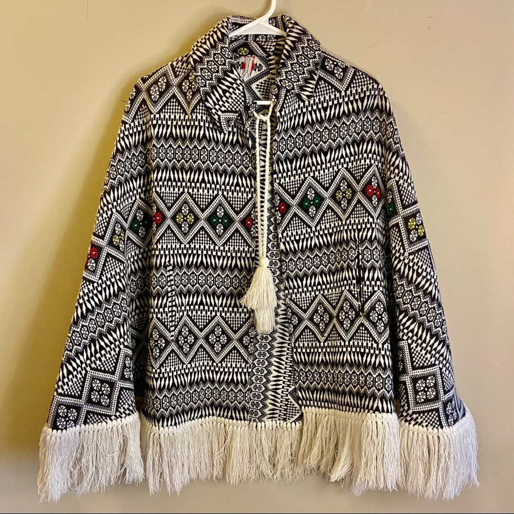 VTG 70s black and white poncho-flexible size
